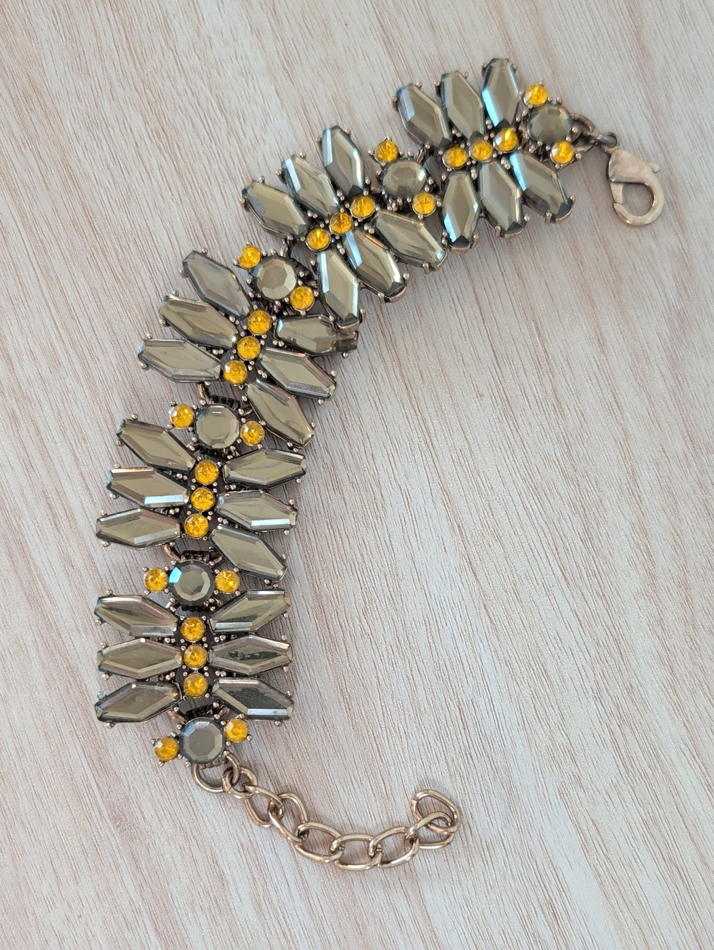 Smoky Crystal Bracelet with Yellow Accent Stones